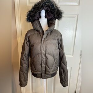 North Face Prodigy 600 Fill Brown Down Puffer Jacket with Fur Hood Large
